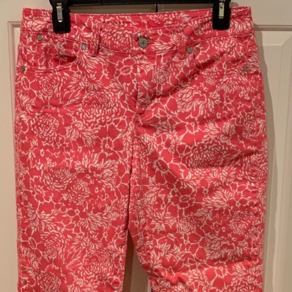 Talbots Slim Crop Capri Pants Women's Size 4 Pink White Floral Pattern